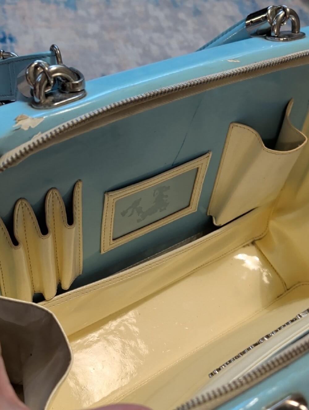 Retro Pinup Couture Light Blue Structured Top-Handle Shoulder Bag Vintage - Picture 5 of 9